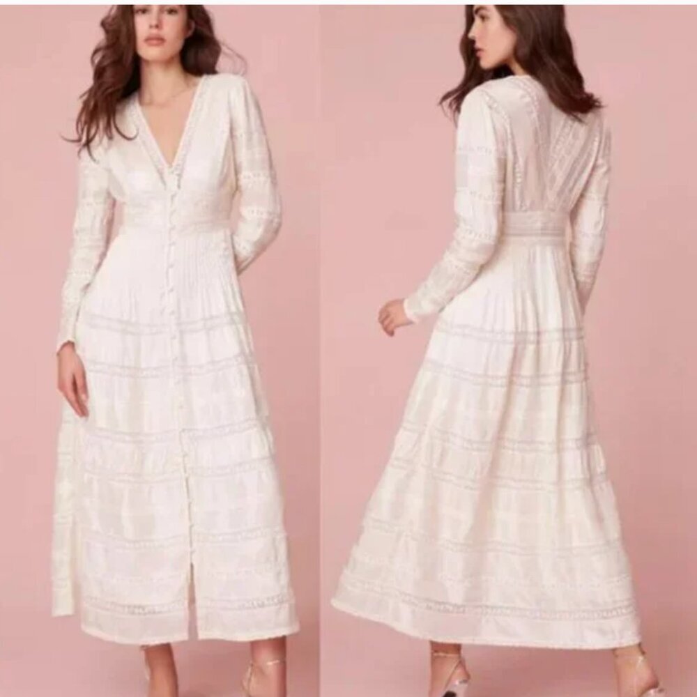 LoveShackFancy Ellitia Maxi  Dress Victorian Lace Antqiue White 0 $695 NWT